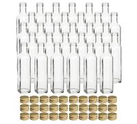 gouveo Lot de 30 bouteilles en verre 250 ml Maraska, carrées, capsule à vis PP31,5 (doré) - bouteilles vides à remplir pour liqueur, sirop, huile et vinaigre - compatible lave-vaisselle (MFET250G)