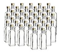 gouveo Lot de 40 bouteilles en verre 60 ml Maraska avec bouchon à vis doré - mini bouteille 0,06 l à remplir - bouteilles en verre pour liqueur, schnaps, huile ou comme cadeau (MFET060G)