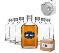 gouveo Lot de 48 mini bouteilles en verre (0,04 l) à vis PP18 format flasque rectangulaire transparent pour liqueur dégustation portions (FF040S)