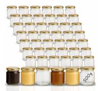 gouveo Lot de 48 Pots à Confiture 500g «Miel» avec Couvercle à Vis Nid d'Abeille - Pots de Conservation avec Bouchon à Vis TO82 - Pots de Conservation Vides, Pots à Vis (HGTO500BW)
