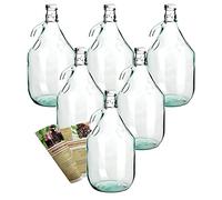 gouveo Lot de 6 ballons vides en verre de 5 l avec bouchon à étrier et anse - Grande bouteille à étrier de 5 000 ml à remplir et à ranger