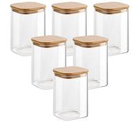 gouveo Lot de 6 bocaux à provisions 500 ML en Verre borosilicaté carré avec Couvercle - Bocal de Conservation à remplir - récipients en Verre, boîtes en Verre, boîte à provisions