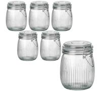 gouveo Lot de 6 bocaux de conservation striés (0,75 l) avec fermeture à étrier, pots en verre transparents pour cuisine, réserve et organisation (BG750R)