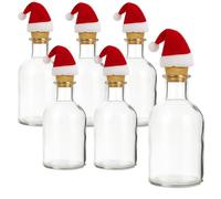 gouveo Lot de 6 bouteilles d'apothicaire en verre transparent de 250 ml avec bouchons pointus et chapeaux de Père Noël - Bouteilles rondes à remplir pour Noël (AFRT250SKM)