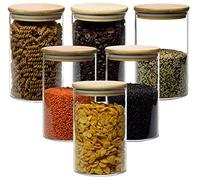 gouveo lot de 6 récipients en verre 1000 ml ronds en verre borosilicate avec couvercle - bocaux de conservation 1,0 l avec fermeture - bocaux en verre, bocal de conservation, pot à pâtes
