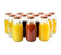gouveo Set de 12 Bouteilles de jus de Fruits 250 ML avec Couvercle à Visser Bronze - Petite Bouteille en Verre 0,25 l avec Bouchon TO43 - Bouteille Vide à remplir