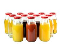 gouveo Set de 12 Bouteilles de jus de Fruits 250 ML avec Couvercle à Visser Rouge - Petite Bouteille en Verre 0,25 l avec Bouchon TO43 - Bouteille Vide à remplir