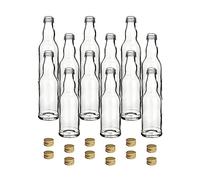 gouveo Set de 12 bouteilles en verre 200 ml rondes avec bouchon à vis doré - petites bouteilles pour liqueur, jus, vinaigre et huile - set de bouteilles (FKT200G)