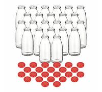 gouveo Set de 24 bouteilles de jus de fruits 250 ml avec couvercle à visser rouge - Petite bouteille en verre 0,25 l avec bouchon TO43 - Bouteille vide à remplir