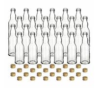 gouveo Set de 24 bouteilles en verre 200 ml rondes avec bouchon à vis doré - petites bouteilles pour liqueur, jus, vinaigre et huile - set de bouteilles (FKT200G)