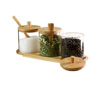 gouveo set de 3 pots à épices 350 ml sur plateau - petits bols à snack avec couvercle et cuillère - set de table en verre borosilicate pour servir épices, thé, café, sucre, snacks