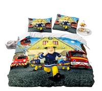 GOUVKEY Parure de lit imprimée de dessin animé « Sam le pompier » - Housse de couette HD pour enfants - Décoration de chambre à coucher (90 x 200 cm + 80 x 80 cm x 1,8)