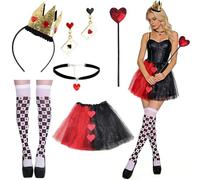GOUYENG Accessoires Deguisement Reine de Coeur,6 Pièces Accessoire de Costume de Reine,Costume de Carnaval pour Femme,Costumes de Reines de Cœur,pour Fêtes,Carnavals,Halloween Costumes