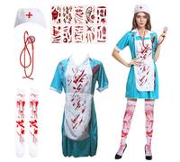 GOUYENG Costume d'Halloween pour Femme,Nurse Costume,Déguisement d'Infirmière Zombie,Deguisement Infirmiere Halloween,pour le Carnaval,Mardi Gras,Soirée à Thème,Halloween