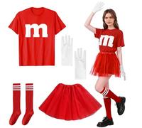 GOUYENG Costume M et M Pour Femme,T-Shirt Imprimé M,Costume de Carnaval,avec Tutu,Gants,Chaussettes à Rayures,Costumes de Groupe,T-Shirt de Carnaval,pour Carnavals Halloween Jeu de Rôle(S)