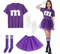 GOUYENG Costume M et M Pour Femme,T-Shirt Imprimé M,Costume de Carnaval,avec Tutu,Gants,Chaussettes à Rayures,Costumes de Groupe,T-Shirt de Carnaval,pour Carnavals Halloween Jeu de Rôle(M)