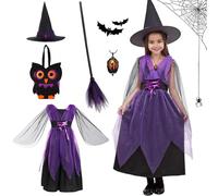 GOUYENG Déguisement Sorcière Fille,Costume de Sorcière,Costume Sorciere Enfant,Robe de Déguisement Halloween,pour le Carnaval,Mardi Gras,Soirée à Thème,Halloween