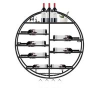 GOUZIBHD Casier À Vin Rond Industriel Suspendu,12 Bouteilles Casier À Vin Mural,Bouteille Muraux Métalique Étagère À Vin avec Support À Verres À Pied,Range Bouteille pour Cuisine