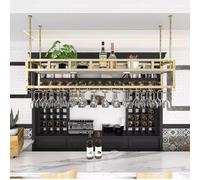 GOUZIBHD Casier à Vin Suspendu au Plafond avec Boom, Casier à Vin à l'envers avec Support de Verre à Vin,Casier à Vin au Plafond,Porte-Vin Suspendu en Métal pour La Maison Bar(Size:120 * 30cm)