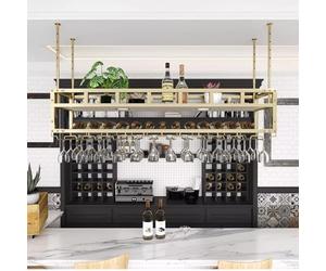 GOUZIBHD Casier à Vin Suspendu au Plafond avec Boom, Casier à Vin à l'envers avec Support de Verre à Vin, Porte-Vin Suspendu en Métal pour La Maison Bar (Size:120 * 30cm)