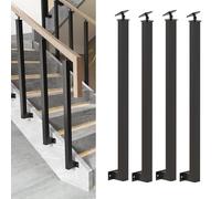GOUZIBHD Lot de 4 Poteaux D'escalier Carrés, Garde-Corps Support Réglable À 270°, Main Courante avec Vis de Base Support Plat, Tiges Rampe Carrées À Montage Latéral pour Intérieur(Size:90cm/35.4in)