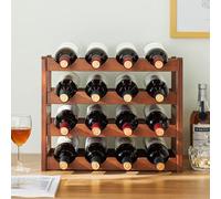 GOUZIBHD Porte-bouteille de sol, porte-bouteille en bois à 4 niveaux, étagère d'exposition de stockage de vin pour 16 bouteilles, porte-bouteille à suspendre pour comptoir de bar