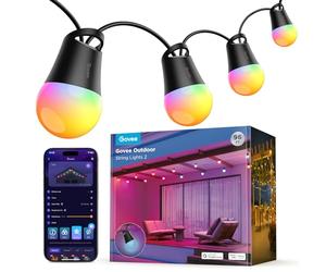 Govee Guirlande Lumineuse d'Extérieur Intelligente 2, 30M RGBIC avec Ampoules LED Blanc Chaud à Intensité Variable, Étanche IP65, Fonctionne avec Alexa, Contrôle par Application, Adapté pour Cour