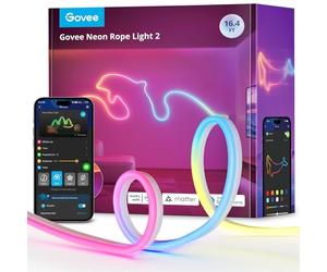 Govee Neon Rope Light 2, RGBIC Ruban LED Néon 5m, Compatible avec SmartThings, Matter, Alexa et Google Assistant, Mappage de Forme, Effets d'éclairage DIY, Bande LED pour Décoration Murale, Blanc