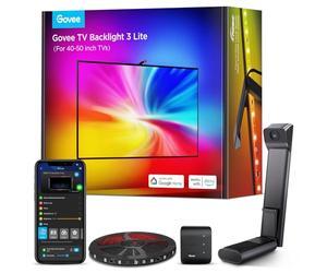 Govee TV Backlight 3 Lite avec Correction Fisheye, Synchronisation pour Téléviseur 40-50 pouces, Ruban à LED Ambilight RGBICW 2,4M WiFi avec Caméra, Lampe 4 en 1, Commande Vocale et par App