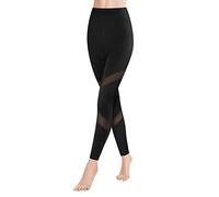 GoVIA Leggings Mesh Femme de Sport avec Empiècements en Filet - Workout Yoga Pantalon d'Été Taille Haute - Noir 4132 L-XL