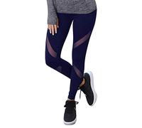 GoVIA Leggings Mesh Femme Pantalon de Sport avec empiècements en Filet Workout Yoga Pantalon d'été Pantalon de Course Taille Haute Bleu 4107 L-XL