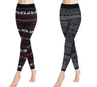 GoVIA Lot de 2 Leggings d'hiver Leggings Thermiques Skinny Pantalon de Course norvégien avec Motifs de Noël Polaire intérieure Teddy Femmes/Filles 4145 B+G