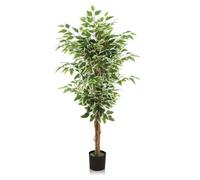 GOVIRAYE Ficus Benjamina Panaché Artificiel 120cm - Arbre Faux avec Feuilles Vert et Blanc, Déco Bureau/Maison Résistant Intempéries