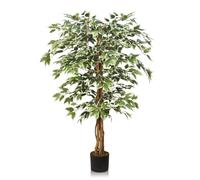 GOVIRAYE Ficus Benjamina Panaché Artificiel 150cm - Arbre Faux avec Feuilles Vert et Blanc, Déco Bureau/Maison Résistant Intempéries
