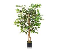 GOVIRAYE Ficus Vert Artificiel 120cm - Plante d'Intérieur/Extérieur pour Balcon ou Terrasse, Faux Arbre Feuillage Dense
