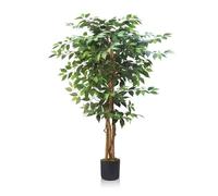 GOVIRAYE Ficus Vert Artificiel 150cm - Plante d'Intérieur/Extérieur pour Balcon ou Terrasse, Faux Arbre Feuillage Dense