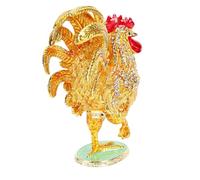 GOWENIC Boîte à Bijoux en Forme de Coq, Boîte à Bijoux en émail Peinte à la Main pour Bagues, Boucles d'oreilles, Colliers - Décor en Strass en Cristal avec Couvercle à Charnière pour Salon,