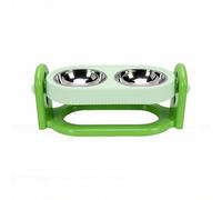 GOWENIC Gamelle Surélevée Réglable pour Chat, 2 Unités, Conception Anti-déversement, Double Bol en Acier Inoxydable pour Chats et Chiens, 15,75x7,09x6,3 Pouces (Green)