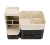 GOWENIC Organisateur de Maquillage avec Porte-brosse, Boîte de Rangement de Bureau à 3 Tiroirs, pour vanité, Chambre à Coucher, Comptoir de Salle de Bains, étui à Cosmétiques (Blanc crème)