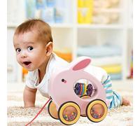 GOWENIC Tricératops pour Jeunes Enfants, Jouet Animal Roulant à Tirer pour la Reconnaissance des Couleurs, Le Développement de la motricité, la Coordination œil-Main, Corde de Traction de 26 Pouces,