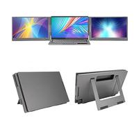 GOWENIC Triple Moniteur Portable 14 Pouces, Extension Double écran FHD 1080P HDR IPS, Angle de Vision de 178°, Port de Type C Fonctionnant avec Support Antidérapant, Rotation à 360 (X90