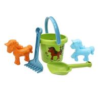 GOWI 467-01010 Set de Sable Poney - 5 pièces - Jouet de Sable pour Enfants à partir de 1 an - Seau, Pelle, râteau et moules à Sable - Jouet de Plage et bac à Sable