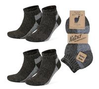 GoWith Chaussettes basses en laine d'alpaga pour homme et femme, chaussettes de camping rembourrées en tissu éponge chaud thermique épais en mélange de mérinos, Marron/écru - 2 paires, Large