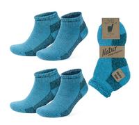 GoWith Lot de 2 paires de chaussettes basses en laine d'alpaga pour homme et femme, chaussettes de camping rembourrées en tissu éponge chaud thermique épais en mélange de mérinos, Turquoise/noir - 2