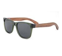 GOWOOD Lunettes de Soleil Hommes et Femmes | Cadre Acétate Vert Foncé et Branches en Bois de Noyer | Polarisées UV400 Cat3 CE (Lentilles Noir)