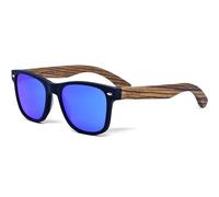 GOWOOD Lunettes de Soleil Pour Hommes et Femmes | Acétate Noire avec Branches en Bois de Zèbre | Polarisées UV400 Cat3 CE (bleu)