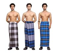 Gowri Tex Cotton Stitched Lungis Pack Of 3 Ready To Wear (2.25Meter) (Coffee Brown-DarkBlue-Black)
