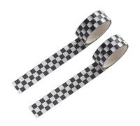 Gowxs Lot de 2 rubans adhésifs colorés - Motif damier léger - Ruban en papier - Pour bricolage - Noir et blanc