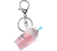 Gowxs Porte-clés Boba rose en forme de tasse de thé au lait, porte-clés de voiture en forme de chat de dessin animé, mini tasse de thé au lait liquide à paillettes pour sac pour femme, Argenté., 1