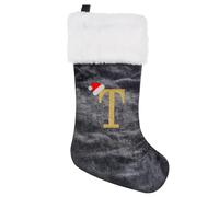 GOXAEEE Chaussette de Noël personnalisée, 45 cm, grande, chaussette de Saint-Nicolas à remplir et à suspendre, grise, décoration de Noël pour cheminée, sapin de Noël, mur, escalier (T)